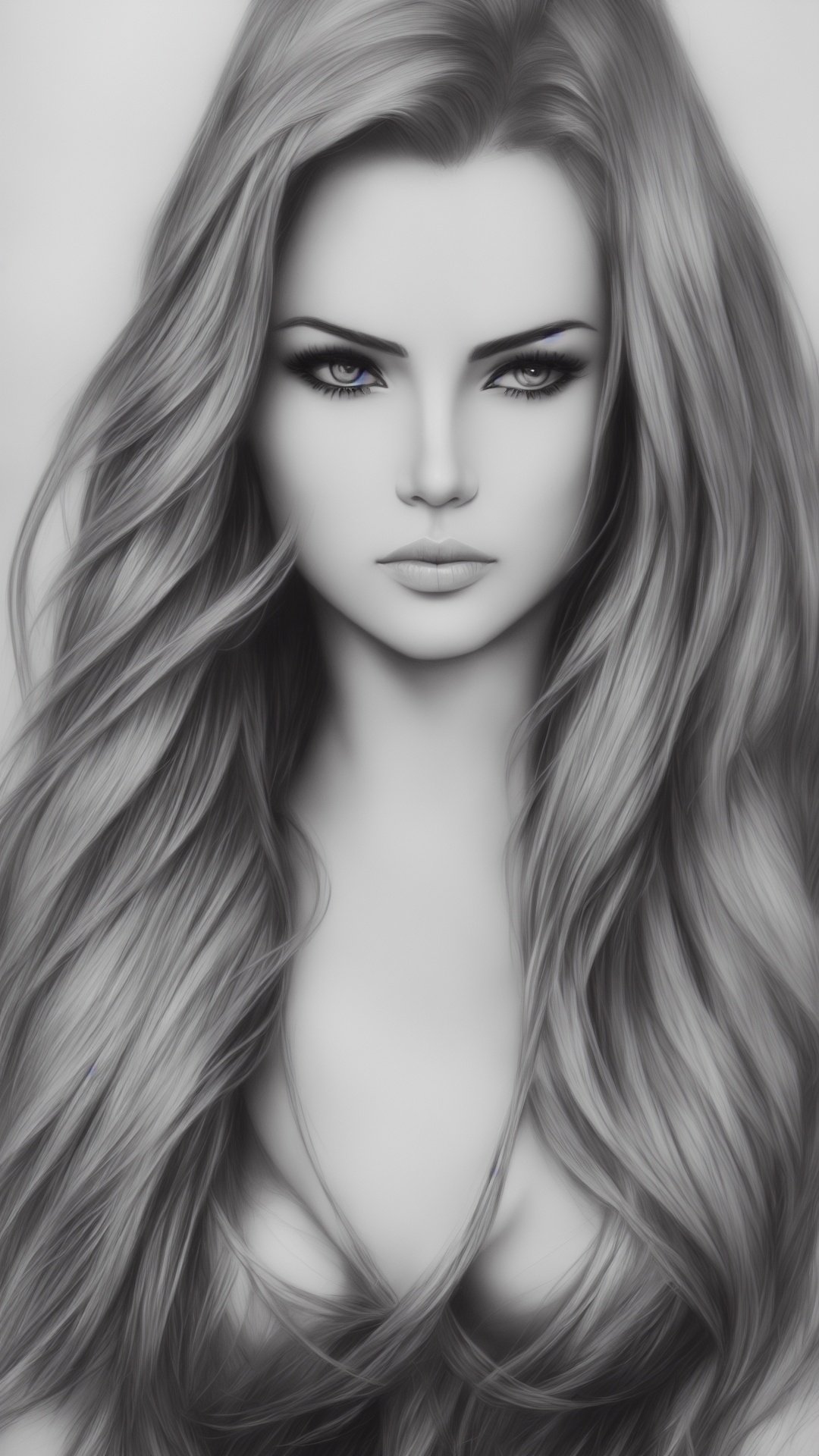 (best quality,4k,8k,highres,masterpiece:1.2),ultra-detailed,realistic,sexy girl,body proportions,beautiful detailed eyes,beautiful detailed lips,flawless skin,gorgeous appearance,long flowing hair,fierce expression,powerful pose,charcoal sketch,high contrast,subtle shading,sensual atmosphere,black and white,soft lighting
