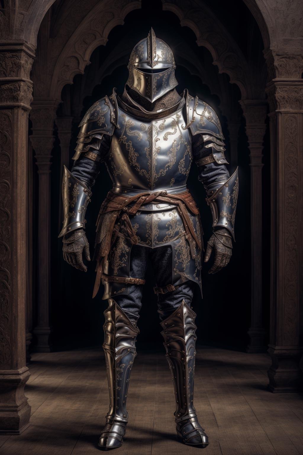 masterpiece, best quality,medieval armor, 1boy,standing,looking at viewer, full body,  