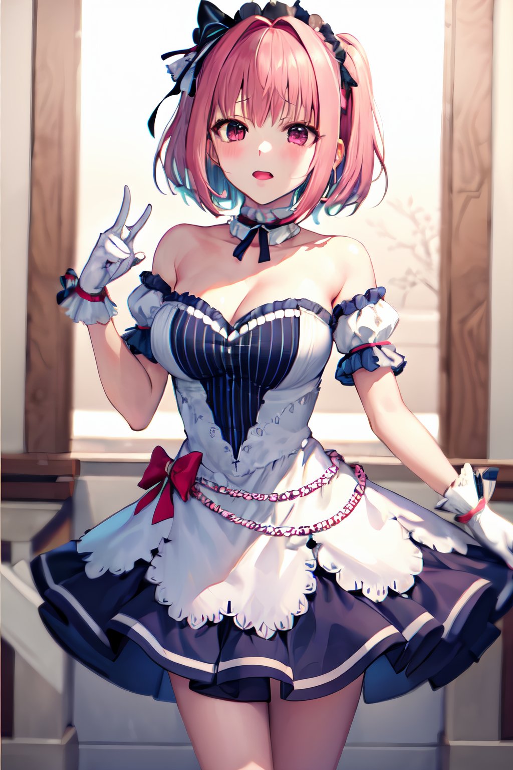 masterpiece, best quality, riamu, cowboy shot, dress, gloves