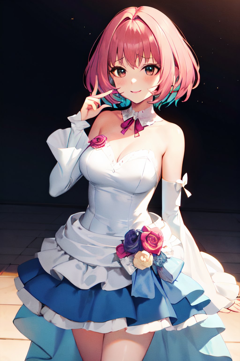 masterpiece, best quality, riamu, cowboy shot, ,dress, detached sleeves