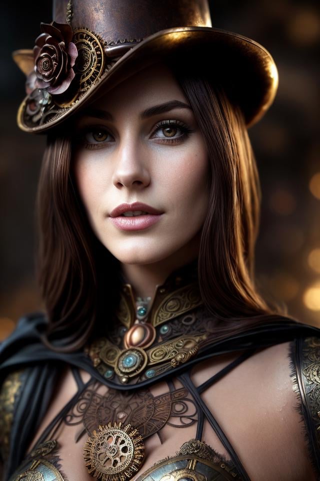 Steampunk style Closeup fullbody portrait of female Batman, Steampunk Cave background, atmospheric scene, masterpiece, best quality, (detailed beautiful face, detail skin texture, ultra-detailed body:1.1), fantasy, feminine+, shiny wet skin, looking at viewer, modelshoot style, (extremely detailed CG), photo of beautiful artwork, High Detail, Sharp focus, dramatic+, (photorealistic), Intricate, handsome, . Antique, mechanical, brass and copper tones, gears, intricate, detailed