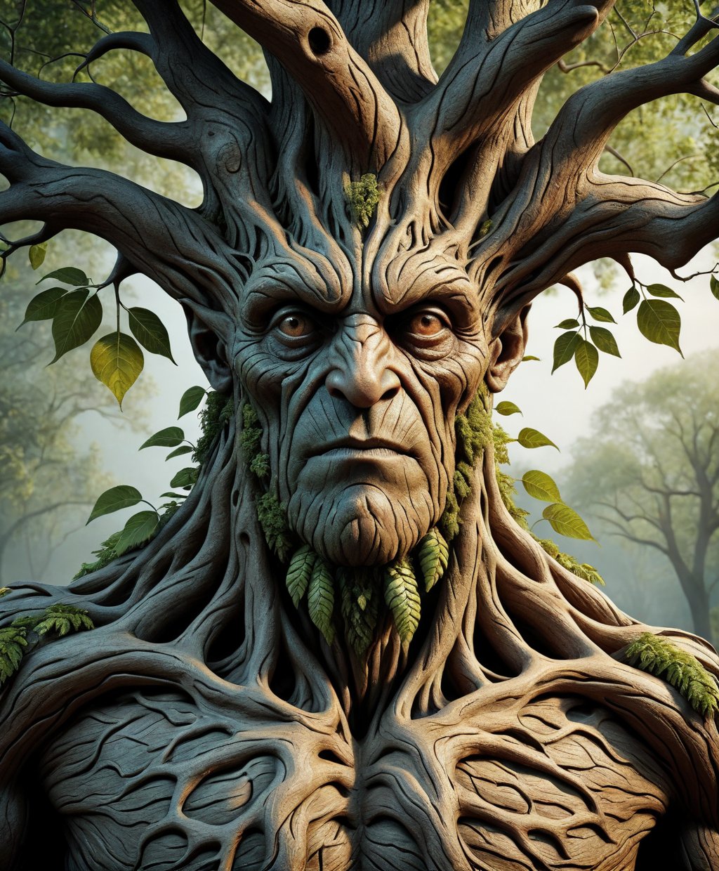 (Raw Photo:1.3) of (Ultra detailed:1.3) <lora:hfFEST:1.0>, (monster) photorealistic image of an ent, tree man, stunning 3d render inspired art by istvan sandorfi and greg rutkowski, perfect facial symmetry, highly detailed and realistic attributes and atmosphere, dim volumetric cinematic lighting,Highly Detailed