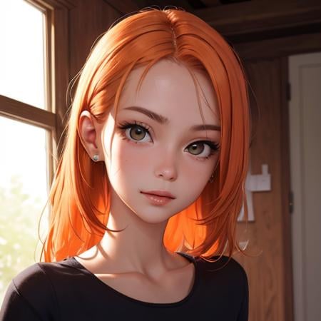 (best quality, masterpiece)  perfect face, orange hair