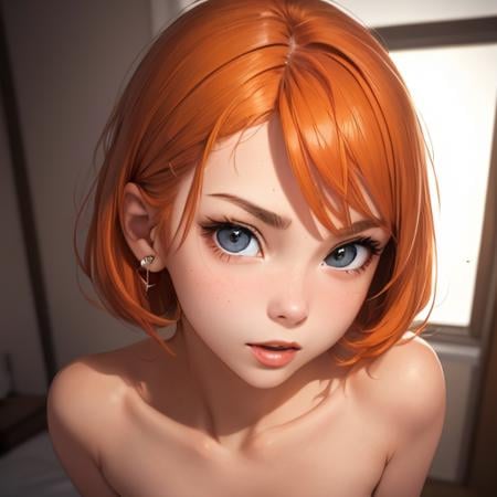 (best quality, masterpiece)  perfect face, orange hair