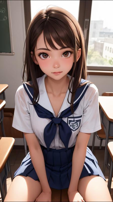 (best quality, masterpiece, perfect face) brown hair, 18 years old girl, medium tits, school uniform