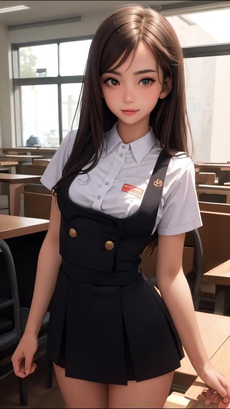 (best quality, masterpiece, perfect face) brown hair, 18 years old girl, medium tits, hostess uniform