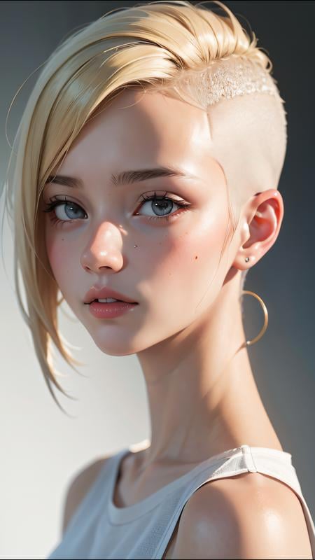 (perfect face) a 20 yo woman, blonde, (hi-top fade:1.3), dark theme, soothing tones, muted colors, high contrast, (natural skin texture, hyperrealism, soft light, sharp)
