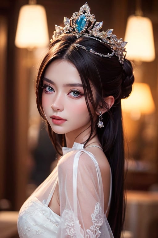 An artistic portrait of a 22-year-old girl, of rare noble beauty. Her eyes exude elegance, every detail of her face is amazing. The scene is blurred, making the attention and beauty focused on the character.,Enhance,Miss Grand International