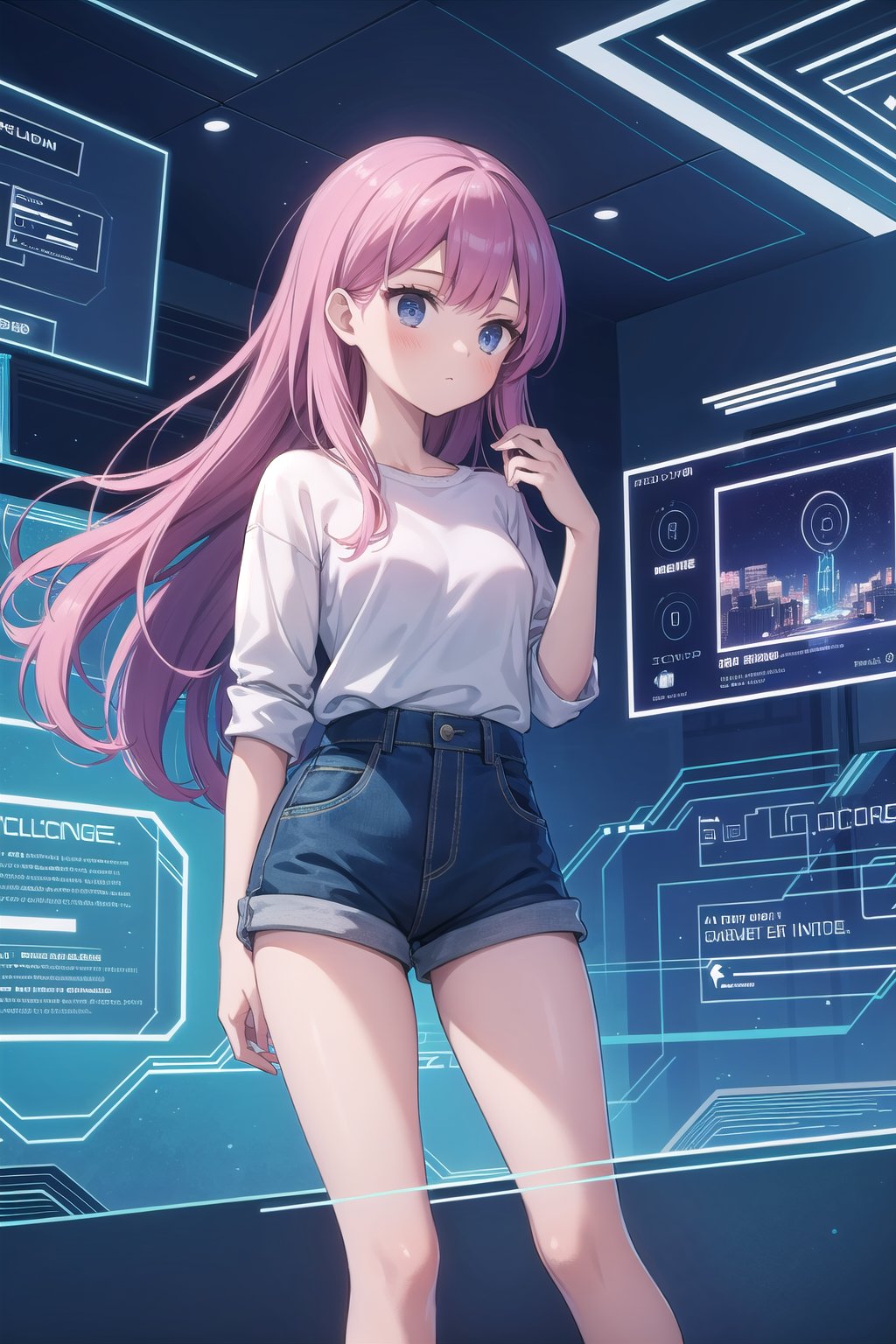 (masterpiece), 1girl, casual, park, holographic interface,