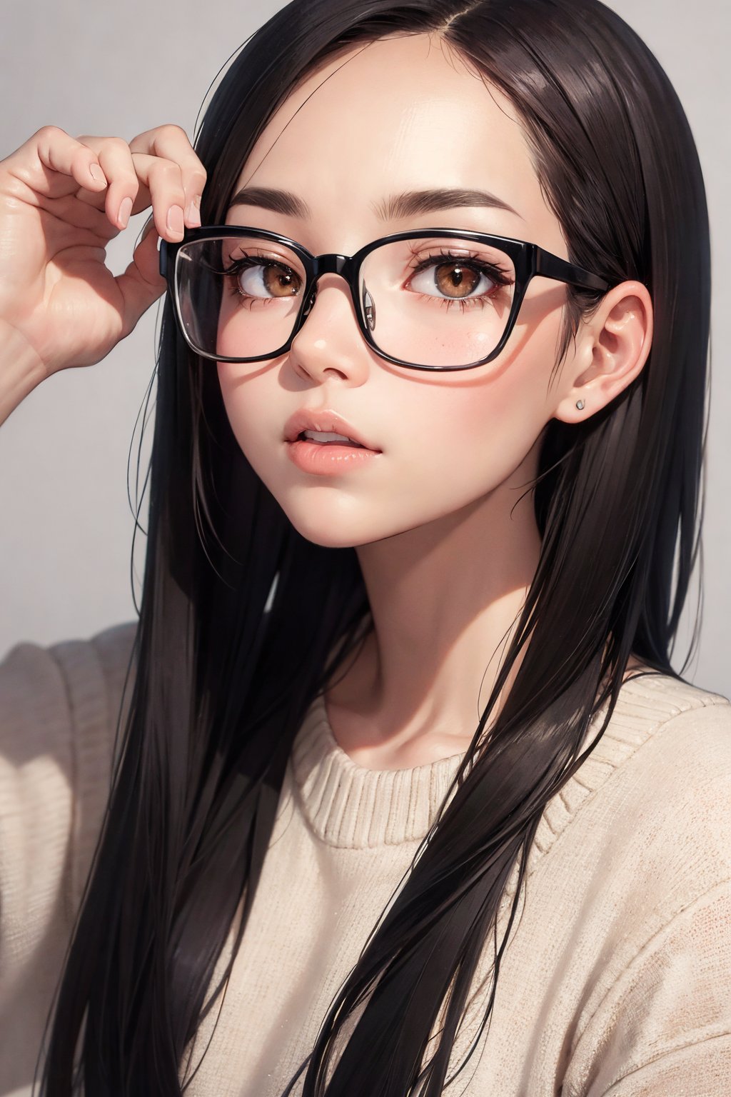 brown_eyes,  black_hair,  straight hair,  forehead,  glasses,