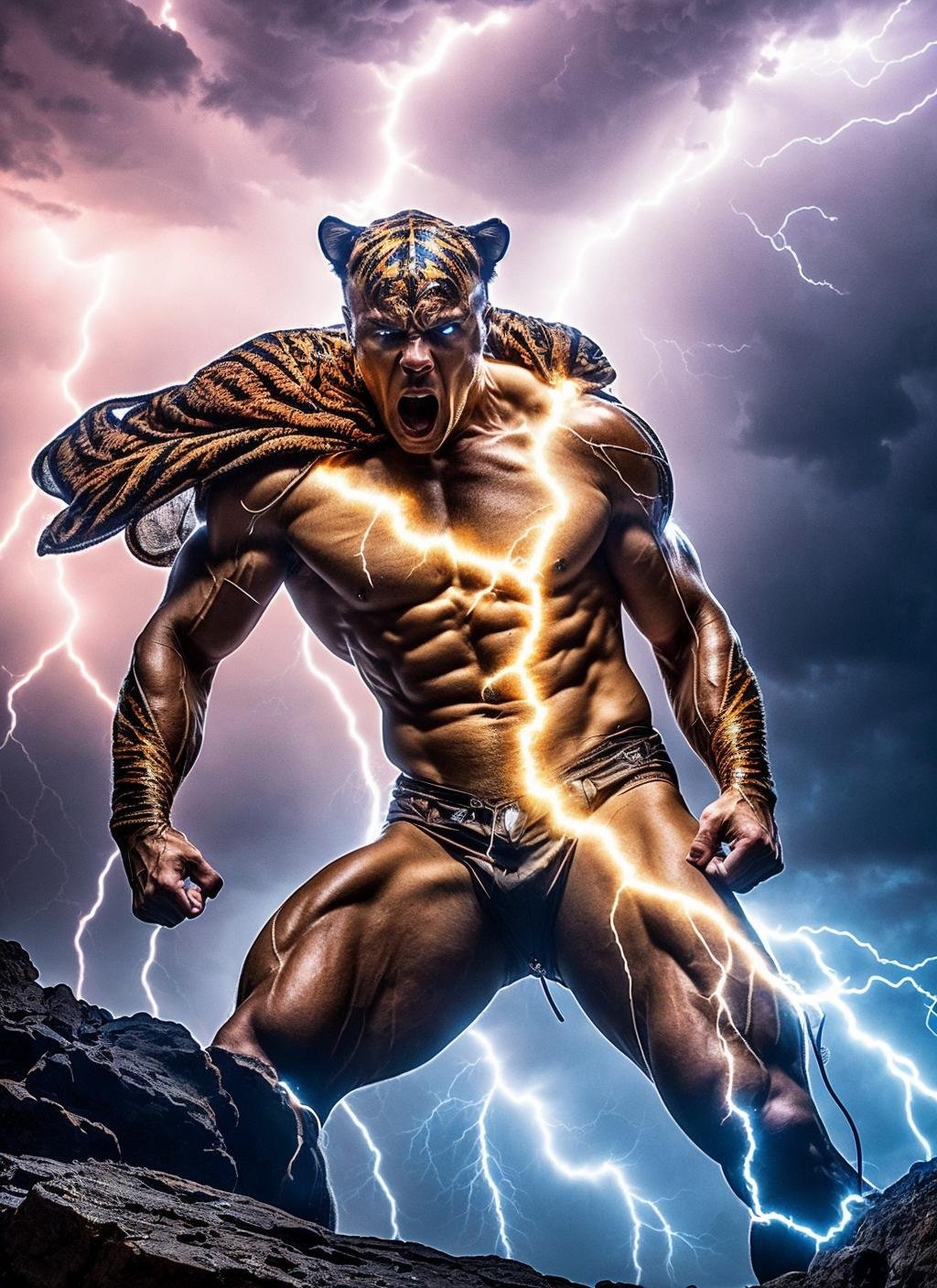 photo of elemental tiger as electro-tiger covered with lightning thunders, ((lightning coming out of body)), ((covered in electricity)), unleashing a powerful lightning attack, lightning bolts surging throughout  <lora:locon_conceptlightning_v1_from_v1_64_32:1> lghtnngprsn, natural lighting,  by Edward Weston<lora:add_detail:0.7>cinematic, intricate details, 32K, UHD, HDR, ultra-realism, action background (heavy damage and debris), ultra-detailed, 32k, intricate, cinematic composition, IMAX, stunning image, trending, amazing art, cinematic color grade, dramatic lighting(lightning), electrical surges through the body, covered in electricity