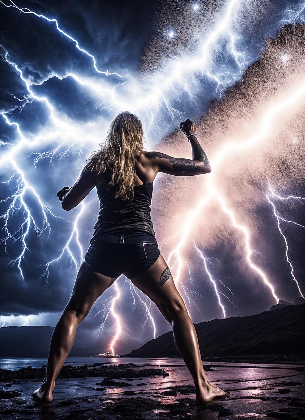 photo of sks woman as electro covered with lightning thunders, ((lightning coming out of body)), ((covered in electricity)), unleashing a powerful lightning attack, lightning bolts surging throughout  <lora:locon_conceptlightning_v1_from_v1_64_32:1> lghtnngprsn, natural lighting,  by Jimmy Nelson<lora:locon_anetanewer_v2_from_v2_64_32:0.4> <lora:locon_newer_v2_from_v2_64_32:0.4> <lora:locon_neweraneta_v1_from_v1_64_32:0.4> <lora:lora-f000f-aneta:0.4>, <lora:add_detail:0.7>cinematic, intricate details, 32K, UHD, HDR, ultra-realism, action background (heavy damage and debris), ultra-detailed, 32k, intricate, cinematic composition, IMAX, stunning image, trending, amazing art, cinematic color grade, dramatic lighting(lightning), electrical surges through the body, covered in electricity