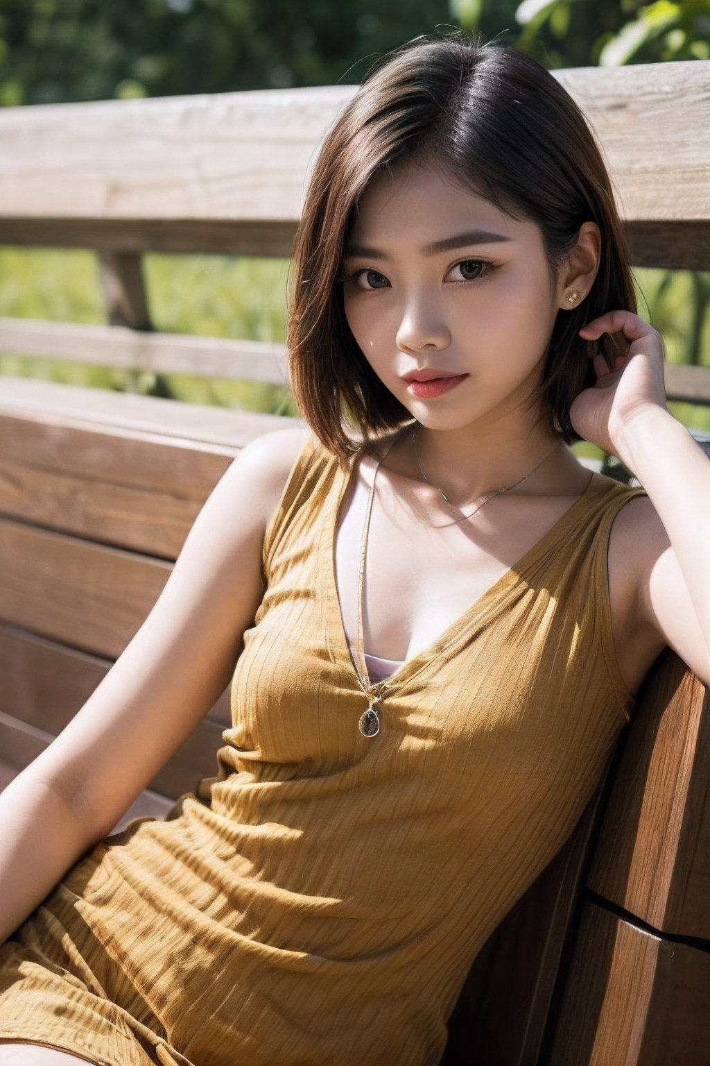 Realistic, Beautiful Thai Women Gold short hair ,teenager,solo 