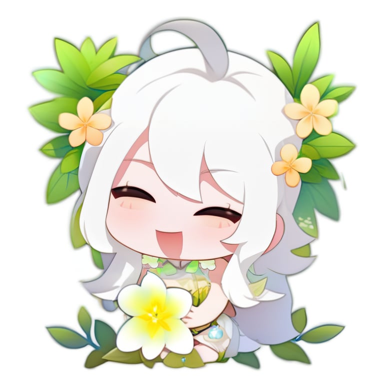 1 girl, Emote Chibi, charming, nature, flower, glowing, white background <lora:Emote_ChibiSoraXL:0.9>