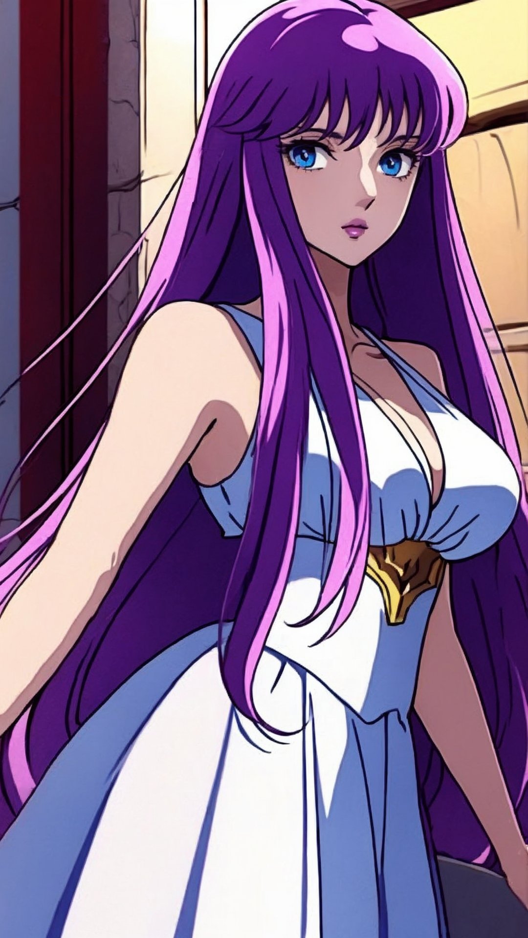 




Saori Kido, kido_saori, purple hair, long hair, blue eyes, big_breasts,  saori_sleeveless_white_dress,