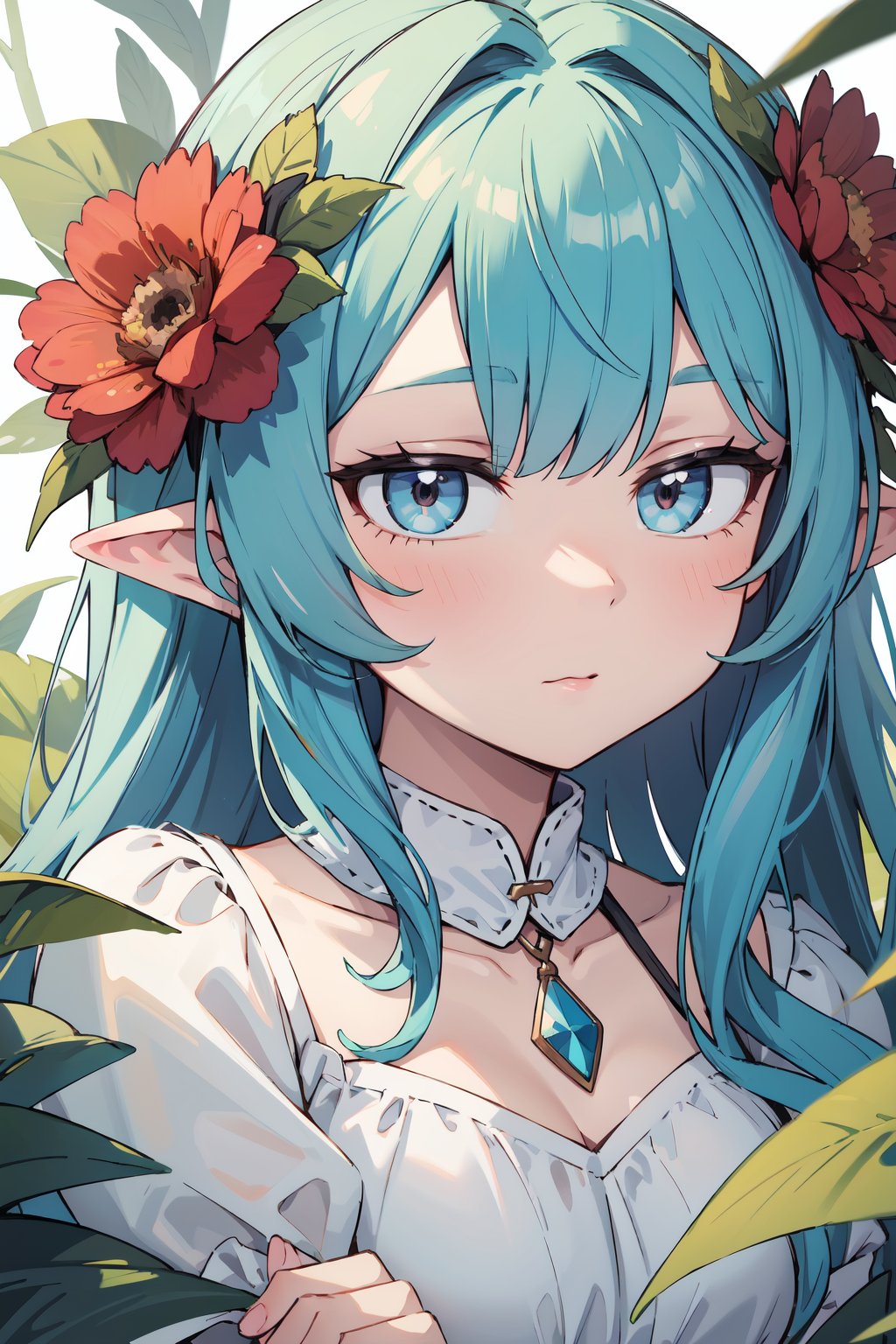 absurdres, highres, ultra detailed, (1girl:1.3), portrait, close-up,BREAK, woodland nymph tunic, floral wreath, barefoot sandals