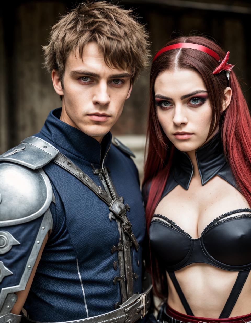 man and woman dressed in cosplay , high detail, high texture, high detailed skin