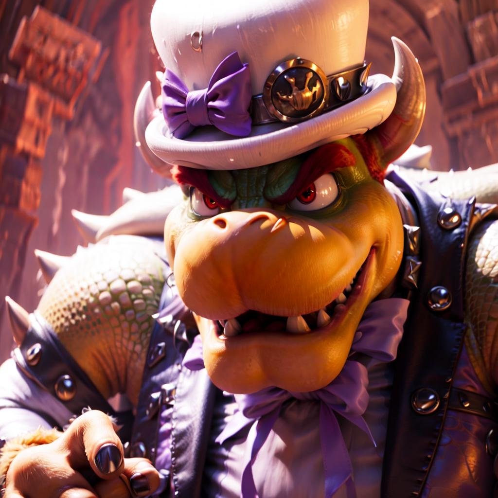<lyco:SM(120R):1>Bowser with a white outfit in the style of SM
