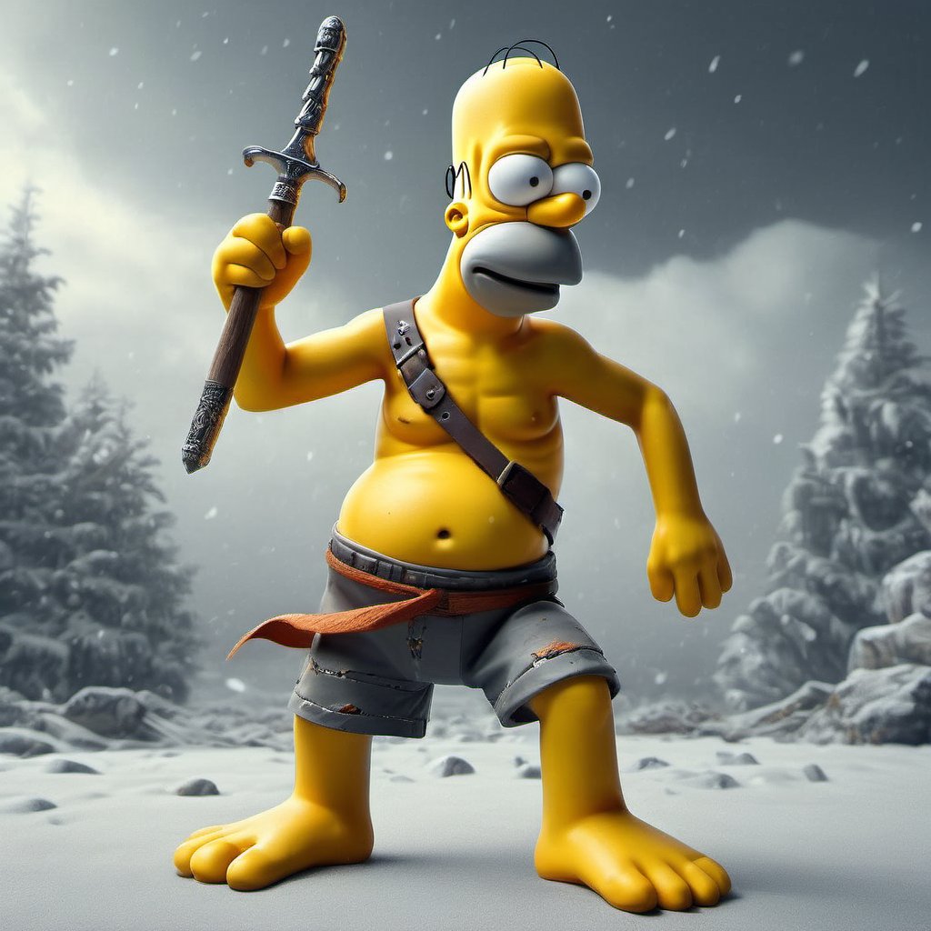 professional Painting, elegant, skinny (epic portrait of homer:1.1) , Dragon slayer, (Gray theme:0.7) , fashion modeling pose, Gray Short and messy hairstyle, Romanian Belts, Snowing, Sketch, Anime, telephoto lens, Fujicolor, (art by Enrique Tábara:1.2) , <lora:dalle-000007:0.79>