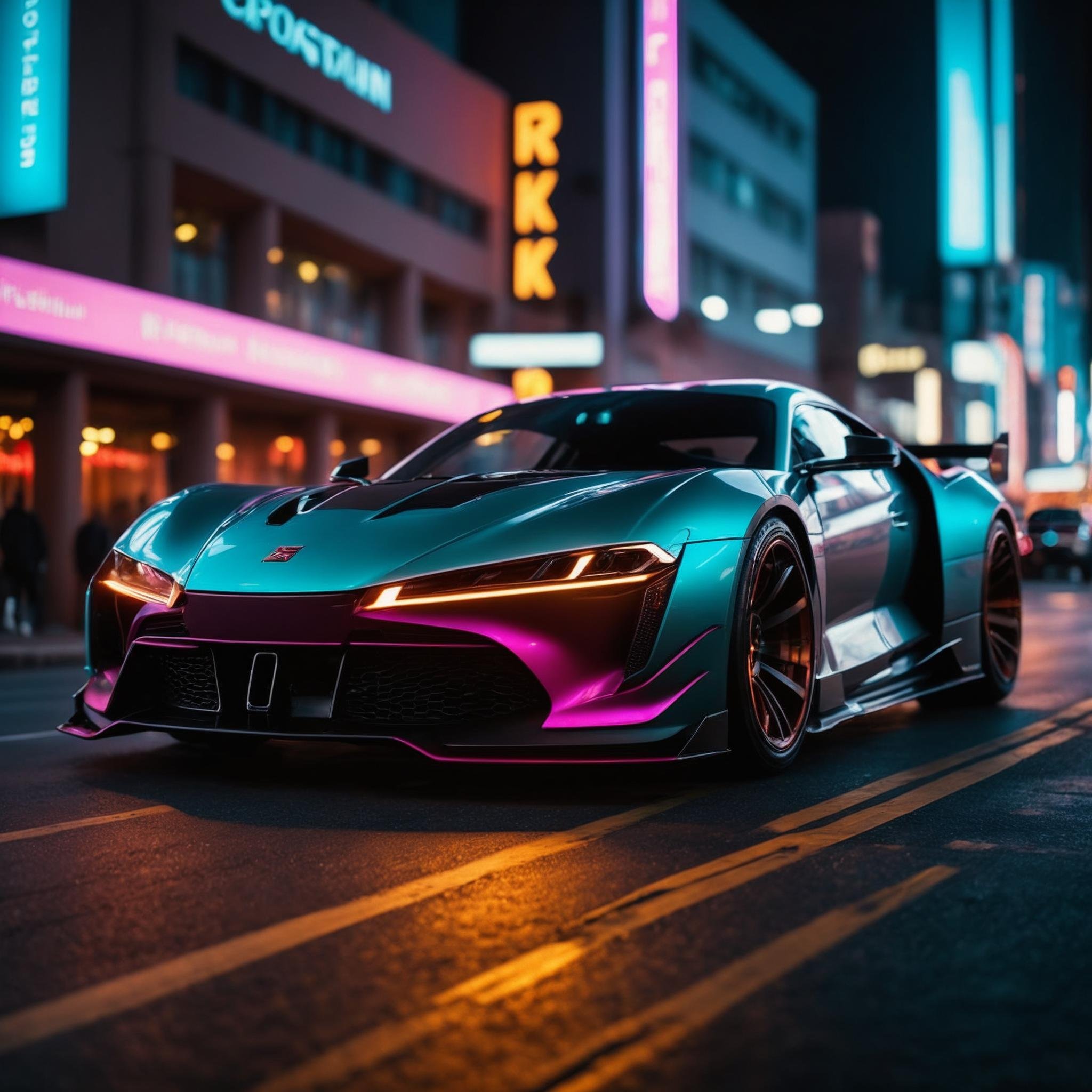 cinematic film still cyberpunk sportscar  riding into a dark neon lighted city, amazing details, masterpiece, high quality photography, 3 point lighting, flash with softbox, 4k, Canon EOS R3, hdr, smooth, sharp focus, high resolution, award winning photo, 80mm, f2.8, bokeh . shallow depth of field, vignette, highly detailed, high budget, bokeh, cinemascope, moody, epic, gorgeous, film grain, grainy, RAW candid cinema, 16mm, color graded portra 400 film, remarkable color, ultra realistic, textured skin, remarkable detailed pupils, realistic dull skin noise, visible skin detail, skin fuzz, dry skin, shot with cinematic camera, high quality photography, 3 point lighting, flash with softbox, 4k, Canon EOS R3, hdr, smooth, sharp focus, high resolution, award winning photo, 80mm, f2.8, bokeh