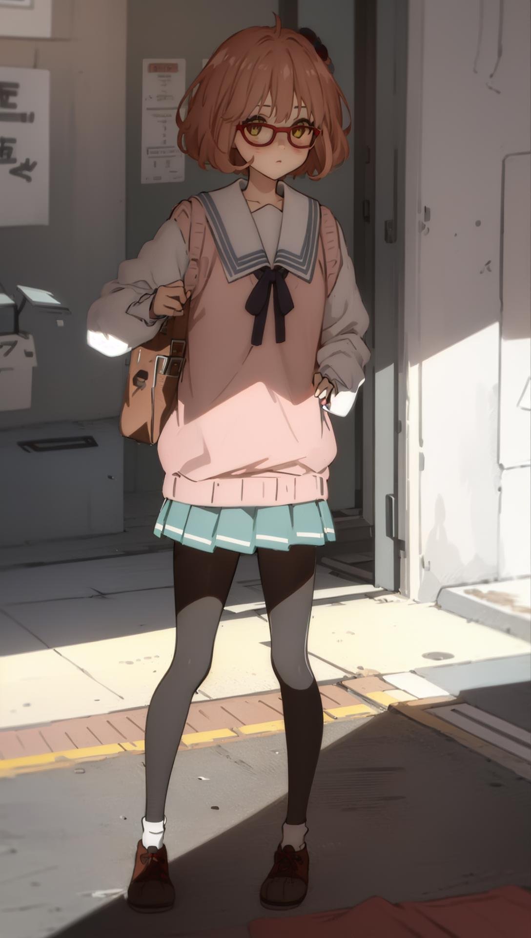 ((((ultra illustrated style:1.0)))),best quality,best animated,masterpiece,ray tracing, global illumination,summer clothes,1girl, solo, standing, looking at viewer,crosswalk, full body,  <lora:Kuriyama Mirai idol clothes summer clothes:1>
