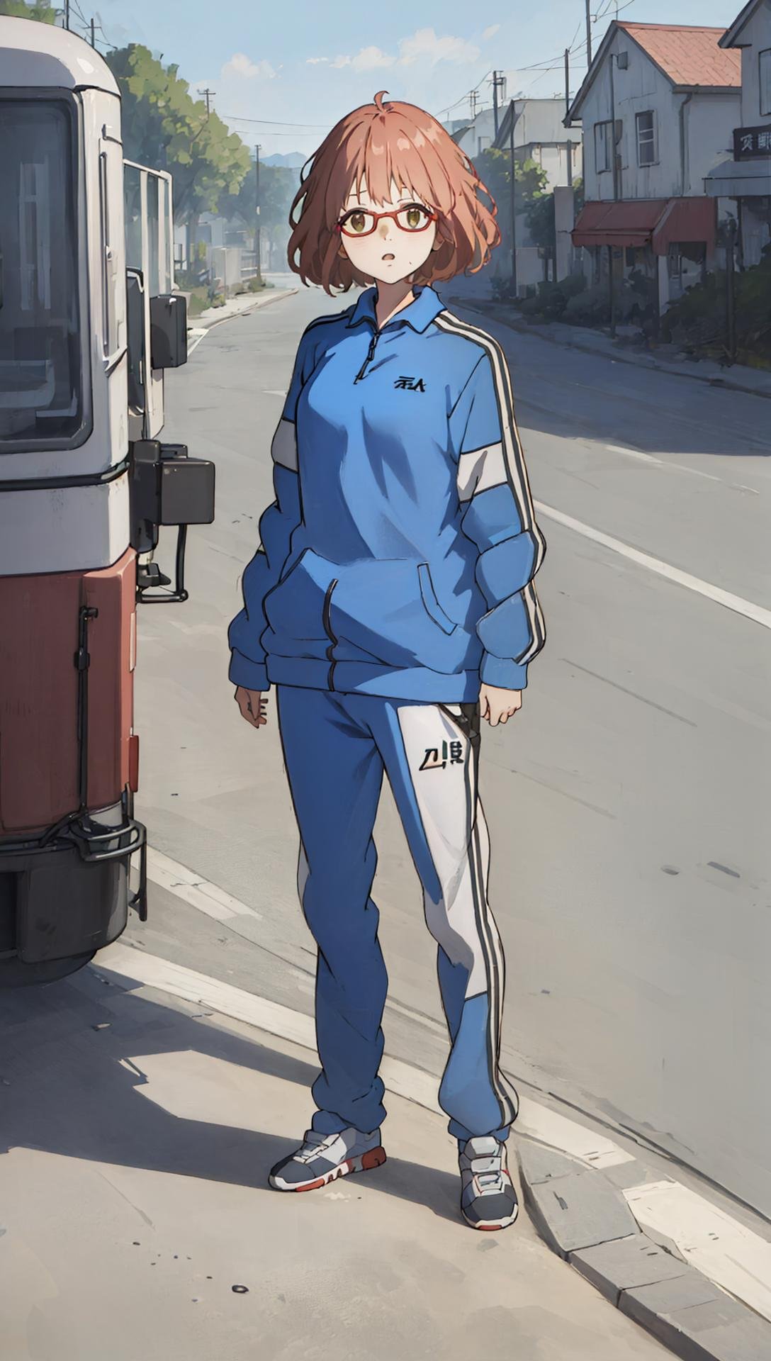 ((((ultra illustrated style:1.0)))),best quality,best animated,masterpiece,ray tracing, global illumination,track suit,1girl, solo, standing, looking at viewer, full body, outdoors,  <lora:Kuriyama Mirai harem outfit Winter clothes scarf track suit:0.9>