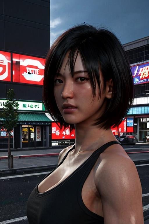 unreal engine render, Ray Tracing, ultra quality, 1girl, japanese punk, photorealistic background, upperbody, realtime positional lighting, big city, realtime rendering, attractive face   <lora:Unreal Engine Render:0.6>  detailed background,   <lora:hotarublurbk_v100:-1>