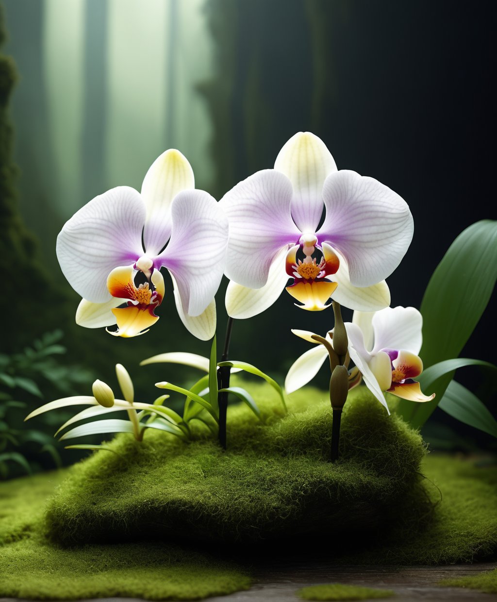 (Bipolar Professional 3D rendering:1.3) of (Simple illustration:1.3) On a moss covered background, two beautiful orchids are presented in a Helios 44-2 58mm f/2 style. This work combines ultra realistic animal illustrations and realistic rendering effects, with white and aquamarine as the main tones. Inspired by Flickr and Mori style, creating captivating lighting effects.,cg rendering,volume lighting,(by Artist Wadim Kashin:1.3),(by Artist Arthur Rackham:1.3),(by Artist Mike Allred:1.3),CGSociety,ArtStation,(Hipster Art:1.3),(Shin Hanga:1.3),(Health Goth Art:1.3),(Kodak Portra:1.3)
