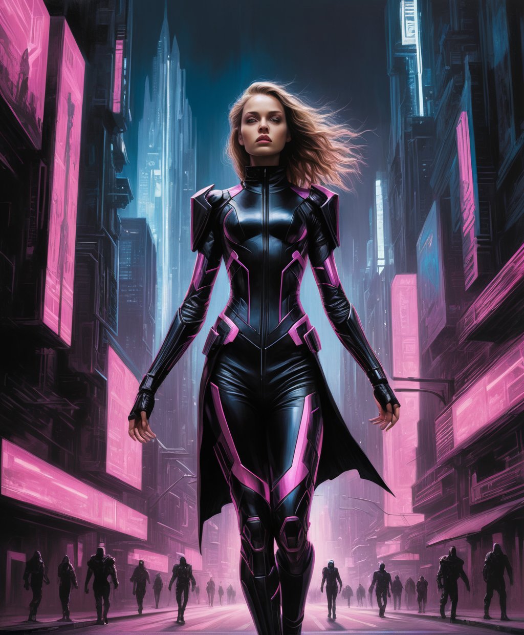 (Imaginary Photo:1.3) of (Sketched:1.3) a young woman wearing black costume walks down the street with her arms raised, in the style of cyberpunk futurism, light magenta and light bronze, fenghua zhong, highly detailed figures, brian despain, sergey musin, charming characters,(by Artist Trevor Brown:1.3),(by Artist Eric Kennington:1.3),(by Artist Jason Edmiston:1.3),Highly Detailed,(Crystal Cubism:1.3),(Dark Wave Art:1.3),(Primitivism:1.3),(BW:1.3)