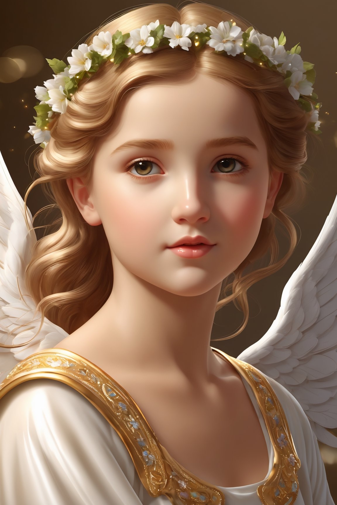 (Highest quality, 8K), Craft a breathtaking masterpiece of a Beautiful Angel in a fantastic and realistic vector art style. Focus on portraying a cute face and cute hips with meticulous attention to detail. Render this artwork in an animation-style illustration that captures the essence of divine beauty and charm.
