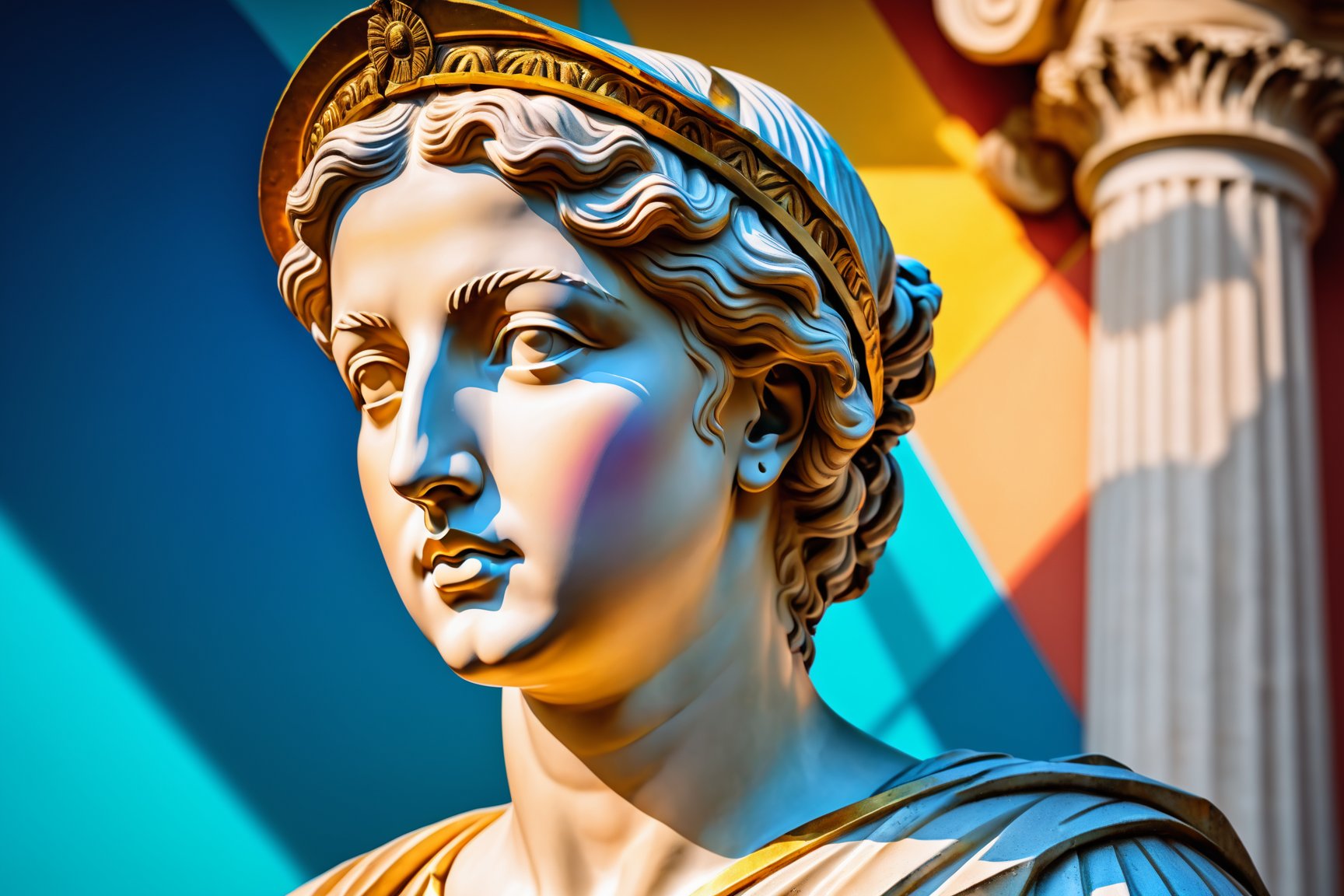 (best quality,highres,masterpiece:1.2),(HDR,UHD),(studio lighting,sharp focus),(portraits),(vivid colors),(Greek statue),(illustration),(female),(holographic background),(bold,contour style),(irregular edges),(Trash),(subtle shading)