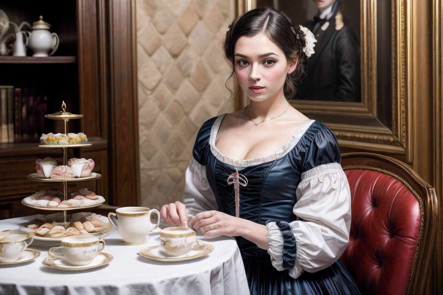Realistic, Beautiful Women, tea party, 1boy, Rococo Style, 
,Rococo Style