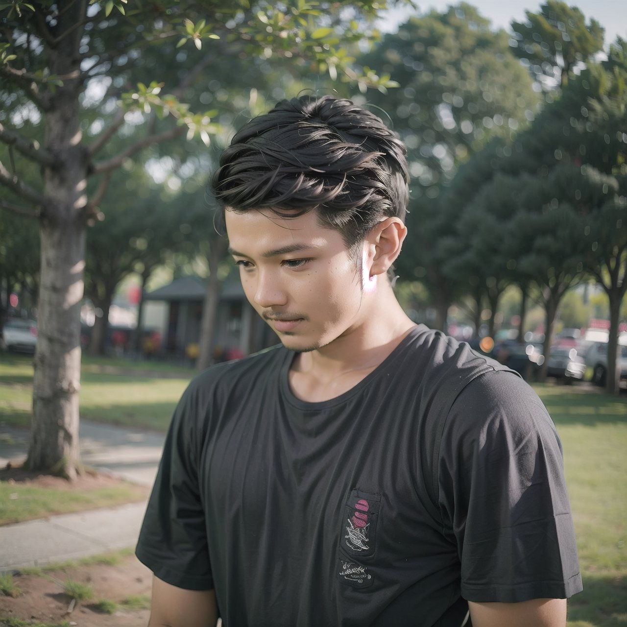 hair, outdoor  background, male ,adjie
