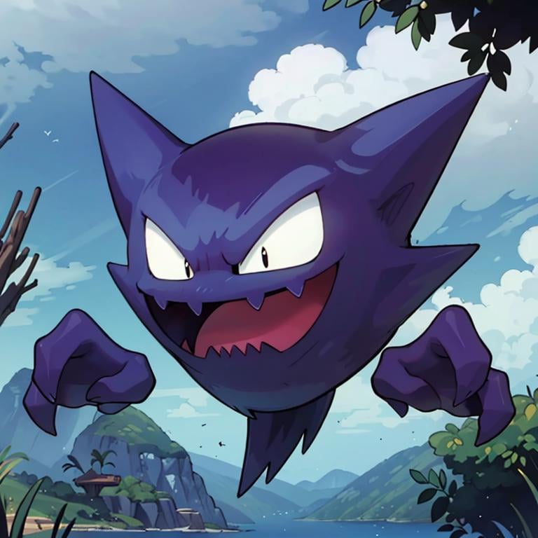 ((masterpiece,best quality)), <lora:Haunter_Pokemon_Anime:0.9>, Haunter_Pokemon, floating,  no humans, pokemon \(creature\),solo, smiling, looking at viewer,cinematic composition,