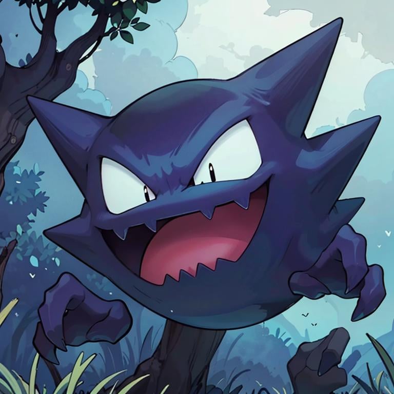 ((masterpiece,best quality)), <lora:Haunter_Pokemon_Anime:0.9>, Haunter_Pokemon, floating,  no humans, pokemon \(creature\),solo, smiling, looking at viewer,cinematic composition,