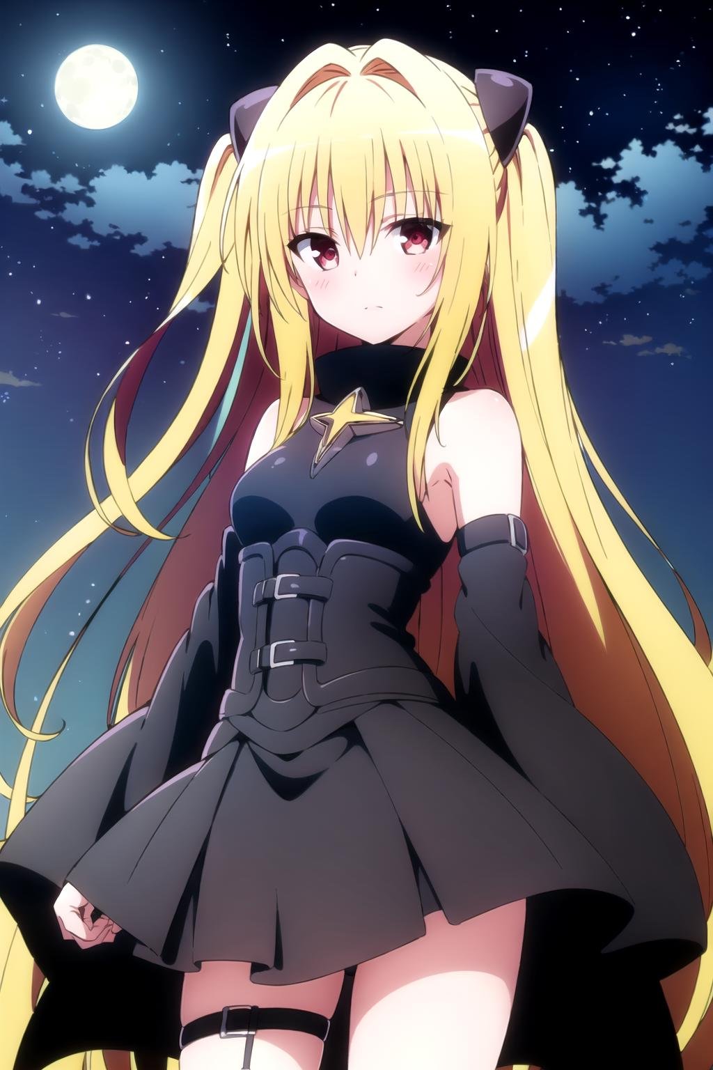 yami , star night, stars , night , outside, moon, full moon, blonde_hair, red eyes