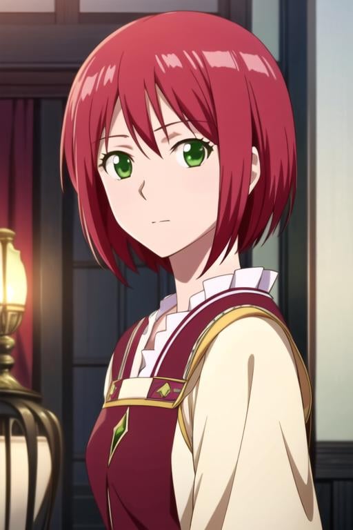 masterpiece, best quality, game cg, 1girl, solo, looking at viewer, upper body, , , , <lora:shirayuki-hime:0.76>, shirayuki-hime, red hair, green eyes