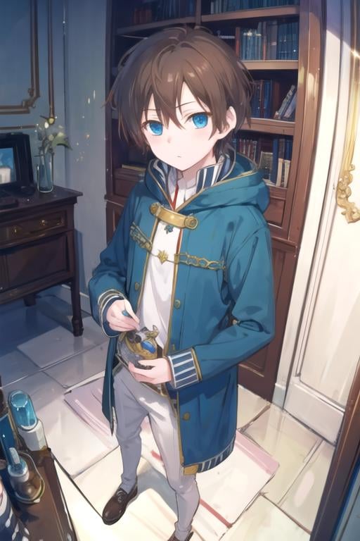 masterpiece, best quality, sketch, 1boy, solo, male focus, looking at viewer, , , , , <lora:ryuu_akagami_no_shirayuki-hime:0.70>, ryuu_akagami_no_shirayuki-hime, brown hair, blue eyes, robot costume, science fiction hardboiled, High resolution