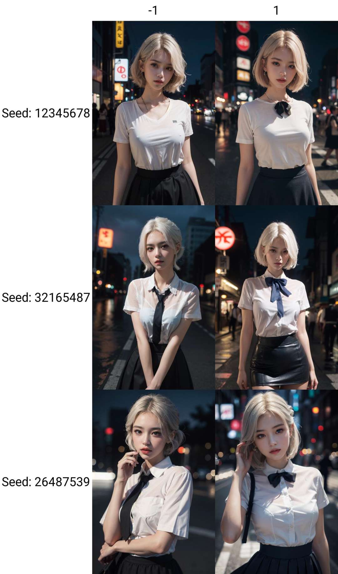 1girl,(8k, RAW photo, best quality, masterpiece:1.3),(realistic,photo-realistic:1.37),(night),(looking at viewer:1.331),(white hair),posing,Tokyo street,nightcityscape, , cyberpunk city,soft light,1girl,extremely beautiful face,bust,put down hands,Random hairstyle,Random expression,big eyes, ,lower abdomen,(short-sleeved JK_shirt),JK_style,(dark blue JK_skirt) ,(bow JK_tie),,mix4, an extremely delicate and beautiful girl, depth of field, blurry background, blurry foreground,, delicate, beautiful, beautiful face, beautiful eyes, beautiful girl, delicate face, delicate girl,, 8k wallpaper,(best quality:1.12),(detailed:1.12),(intricate:1.12),(ultra-detailed:1.12),(highres:1.12), hyper detailed,ultra-detailed, high resolution illustration, colorful, 8k wallpaper, highres, Cinematic light, ray tracing, (8k, RAW photo, best quality, masterpiece, ultra highres, ultra detailed:1.2), (realistic, photo-realistic:),  <lora:Background Detail Enhanced_Si_v3.0:-1>