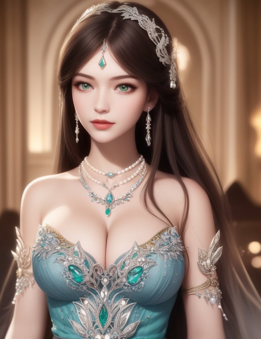 ultra realistic 8k cg, picture-perfect face, flawless, clean, masterpiece, professional artwork, famous artwork, cinematic lighting, cinematic bloom, perfect face, beautiful face, beautiful eyes, fantasy, dreamlike, unreal, science fiction, huge breasts, beautiful clothes, absurdly long hair, very long hair, (rich:1.4), prestige, luxury, jewelry, diamond, gold, pearl, gem, sapphire, ruby, emerald, intricate detail, delicate pattern, charming, alluring, seductive, erotic, enchanting, hair ornament, necklace, earrings, bracelet, armlet,((1girl, ))    <lora:DA_宁荣荣神装NingRongrongGodClothes:0.6>