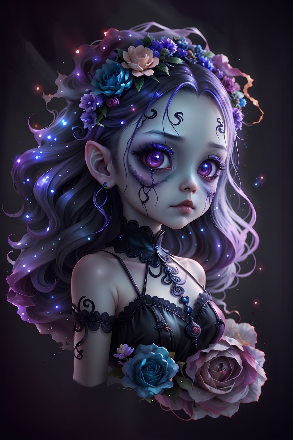 spirals00d, (close up:1.2), chibi zombie girl, (cute:1.3)  <lora:spirals00d-000005:.55>