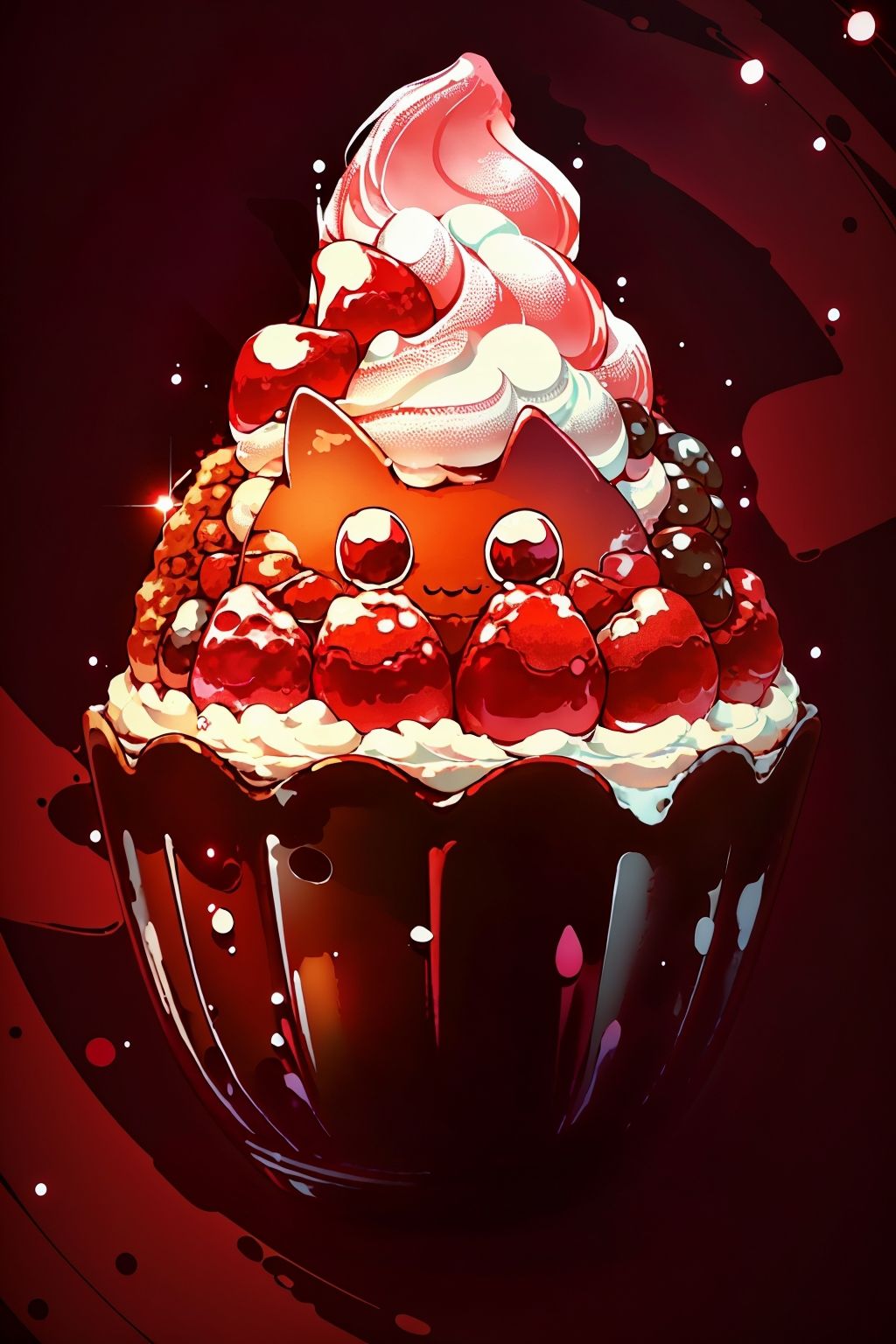 cute00d, looking at viewer, simple background, food, sparkle, fruit, cat, pink background, cake, strawberry, cherry, food focus, blueberry <lora:cute00d-000020:1.1>