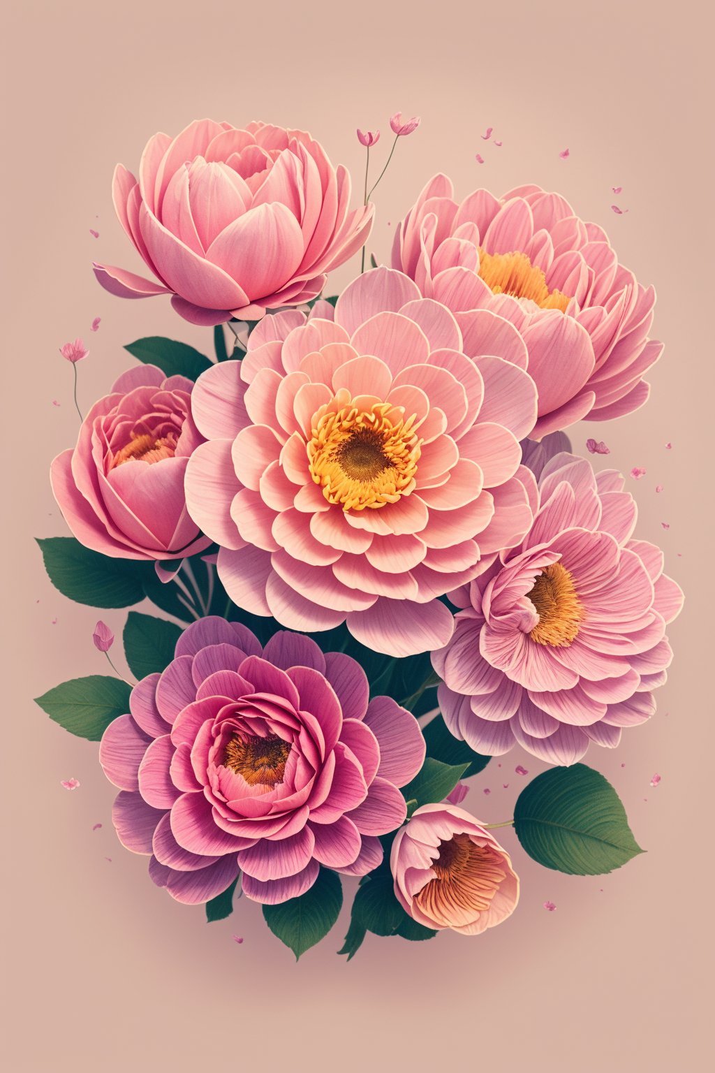(best quality, highres, ultra-detailed),vector illustration,flower,pastel colors,soft shadows,blooming petals,delicate stems,fresh and vibrant,botanical inspiration,dreamy atmosphere,artistic details,nature-inspired,subtle gradients,fine lines,detailed texture,garden beauty