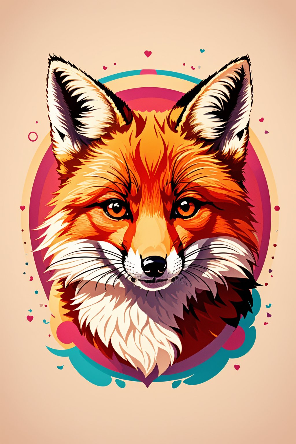 vector illustration, fox, beautiful detailed eyes, fluffy fur, vibrant colors, playful expression, whimsical background, best quality, 4k, vivid colors, bokeh, studio lighting, art nouveau style, warm color tones, soft and gentle lighting