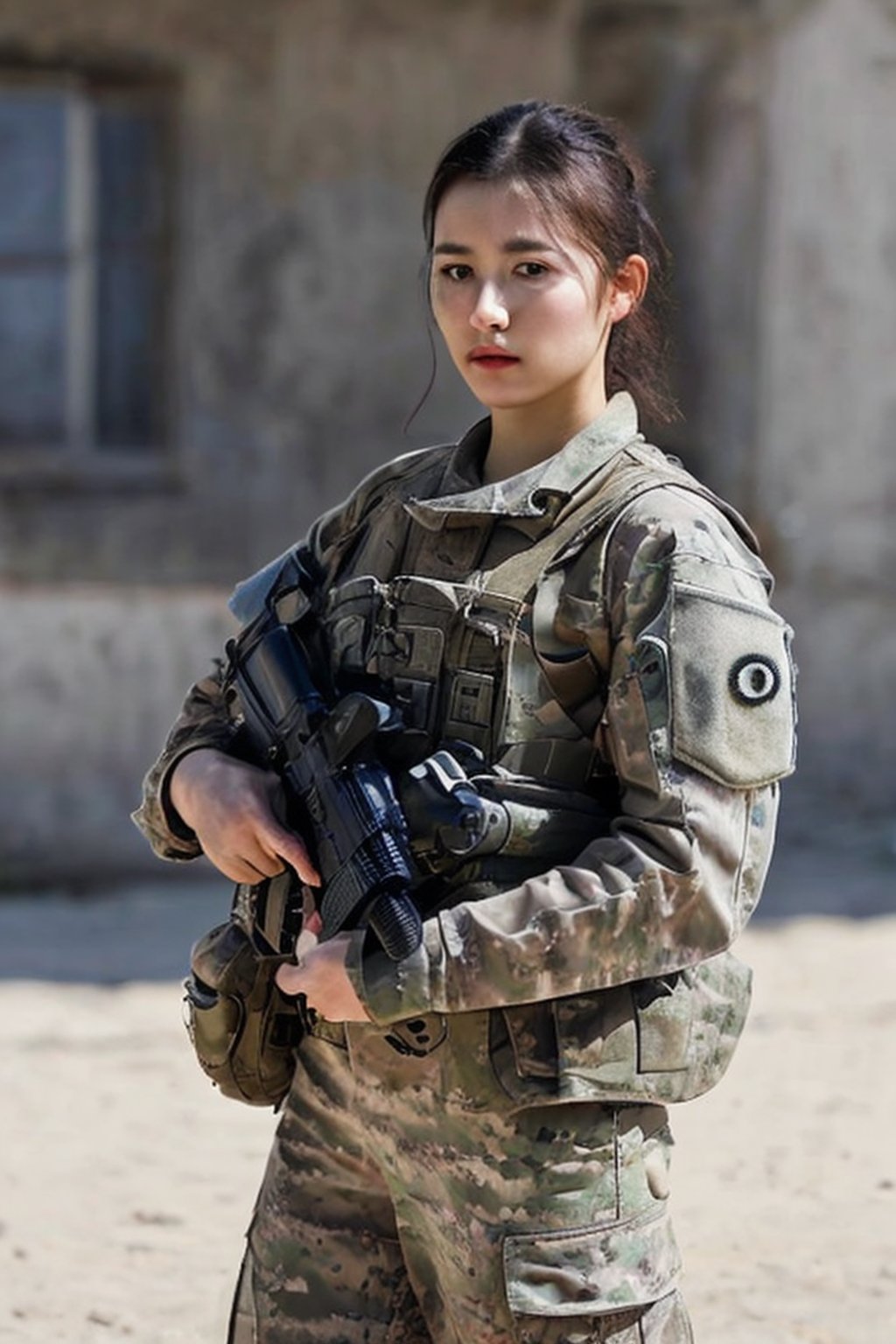 photorealistic, beautiful, masterpiece, 1 girl, full_gear_soldier,