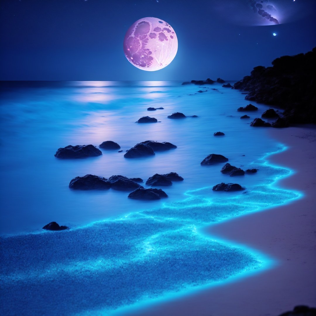  Best quality, 8k, cg,noctilucent,beach,galaxy,moon,Large Reef