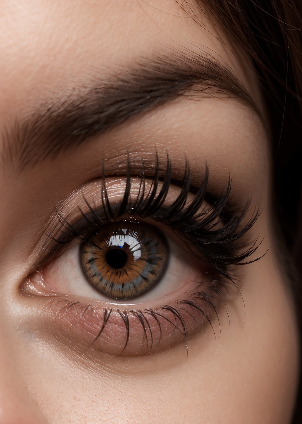 close up of a woman's eyes. Able to see the reflection of a nice scene in the eye.