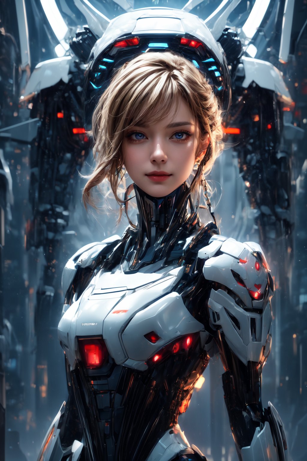 Masterpiece, High quality, 64K, Unity 64K Wallpaper, HDR, Best Quality, RAW, Super Fine Photography, Super High Resolution, Super Detailed, 
Beautiful and Aesthetic, Stunningly beautiful, Perfect proportions, 
1girl, Solo, White skin, Detailed skin, Realistic skin details, 
Futuristic Mecha, Arms Mecha, Dynamic pose, Battle stance, Swaying hair, by FuturEvoLab, 
Dark City Night, Cyberpunk city, Cyberpunk architecture, Future architecture, Fine architecture, Accurate architectural structure, Detailed complex busy background, Gorgeous, 
Sharp focus, Perfect facial features, Pure and pretty, Perfect eyes, Lively eyes, Elegant face, Exquisite face, Delicate face, Matrix,