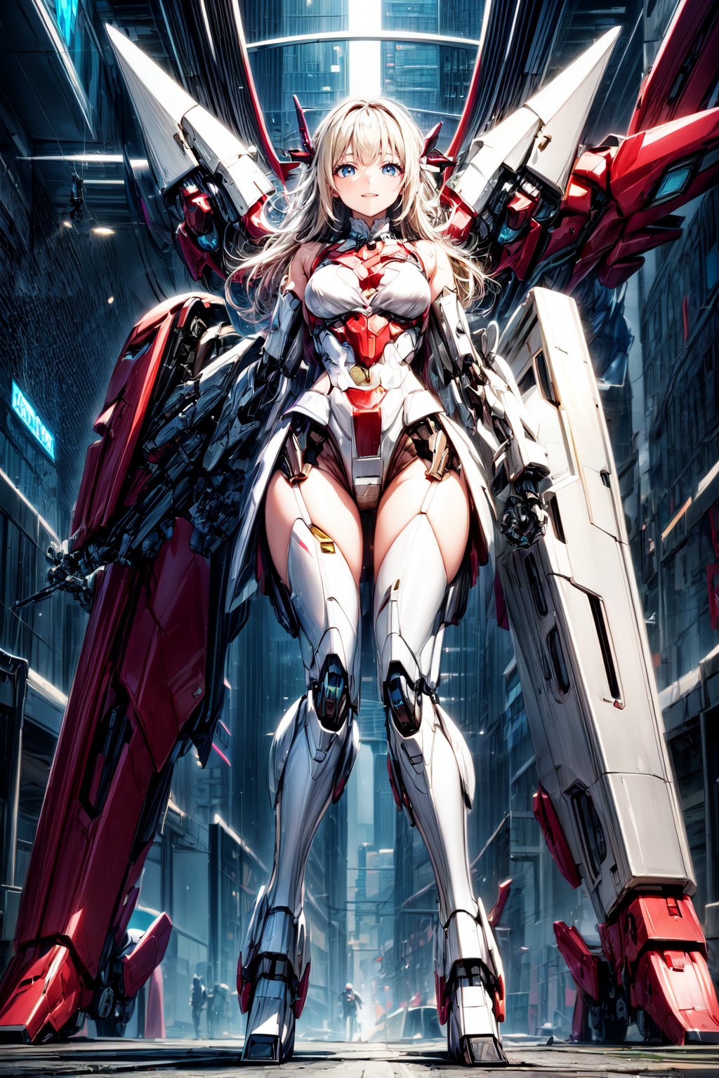 (full_body:0.8), small breast, {{master piece}}, 16k, medium shot, illustration, 1girl, beatiful detailed cyberpunk city, beatiful detailed hair, wavy hair, beatiful detailed steet, (mecha clothes:1.4), robot girl, cool movement, dargon wings, colorful background, a dragon stands behind the girl, rainy days, {lightning effect}, beatiful detailed sliver dragon arnour, （cold face）, mecha,