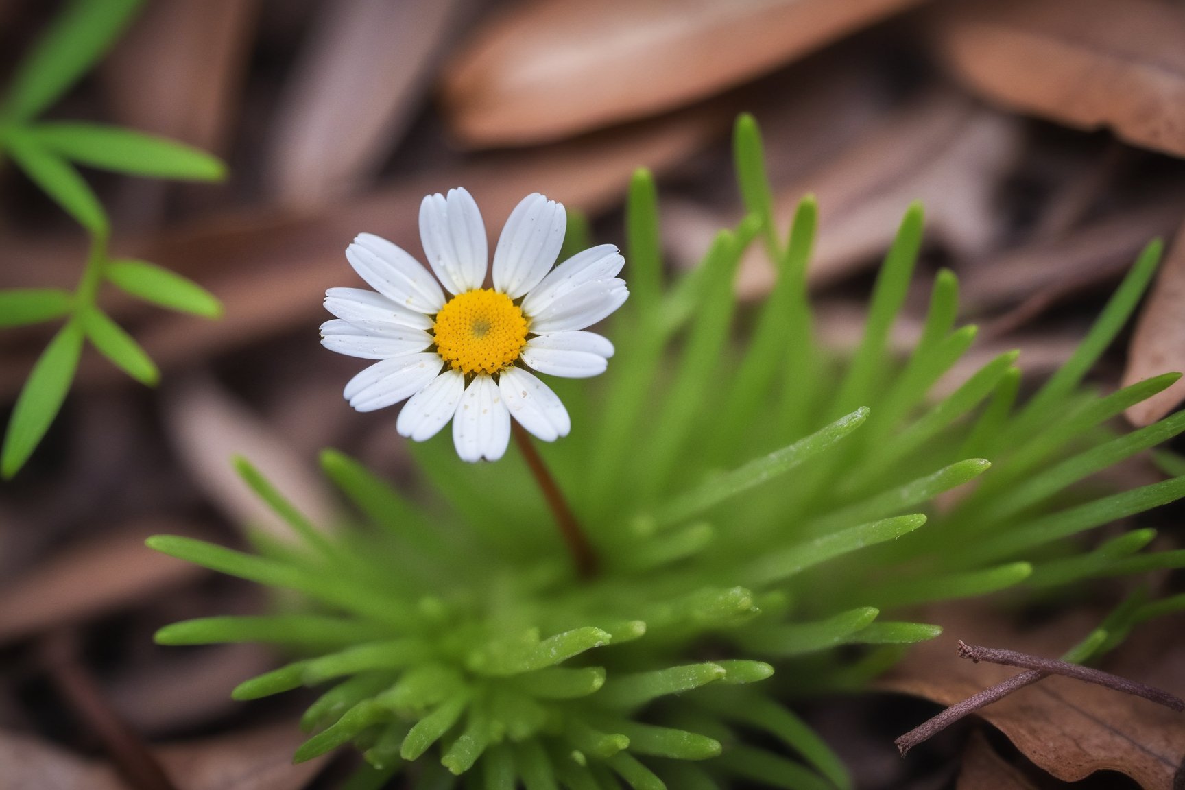 a perfect closeup photo of a tiny daisy flower on the overgrown forest floor
,Enhanced Reality